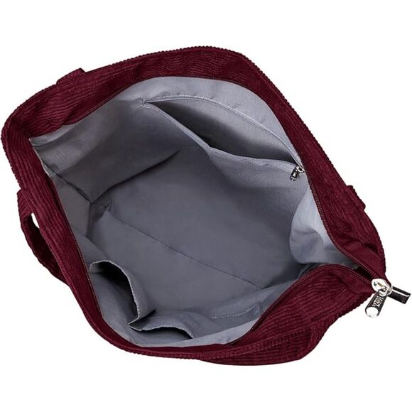 Women Red Imported Corduroy Casual Big Capacity Shoulder Tote Handbag - Picture 4 of 4